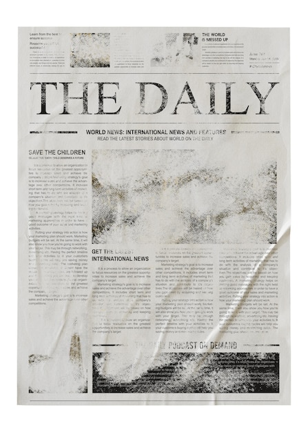 Png di giornale vintage incollato a una parete su uno sfondo trasparente