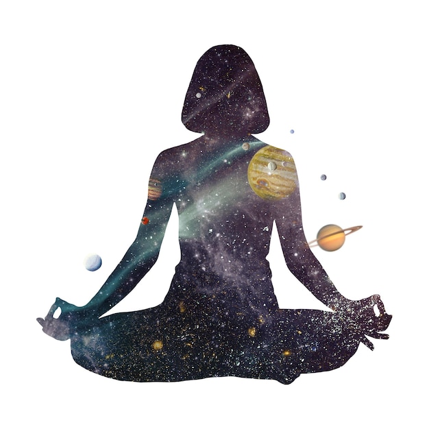 PNG donna in meditazione galassia silhouette remix sfondo trasparente