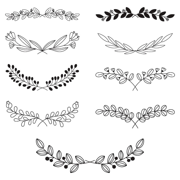 Png ghirlanda acquerello ornamento floreale nero set in stile vintage