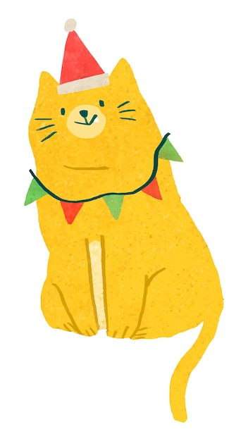 Png giallo gatto di Natale adesivo doodle sfondo trasparente