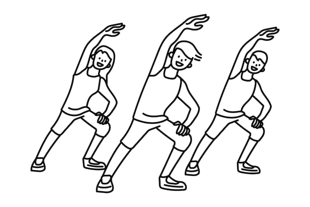 Png gruppo aerobica doodle sfondo trasparente
