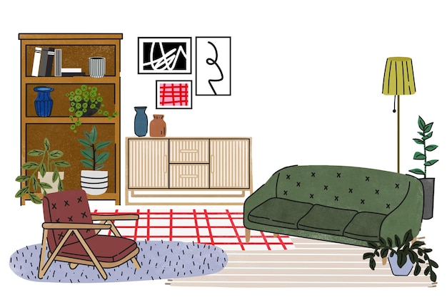 PNG illustrazione di una stanza moderna della metà del secolo con mobili decorazione della casa sfondo trasparente