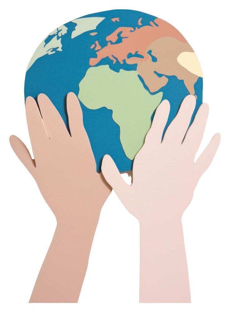 Foto png mani che tengono una carta terra pianeta globo spazio