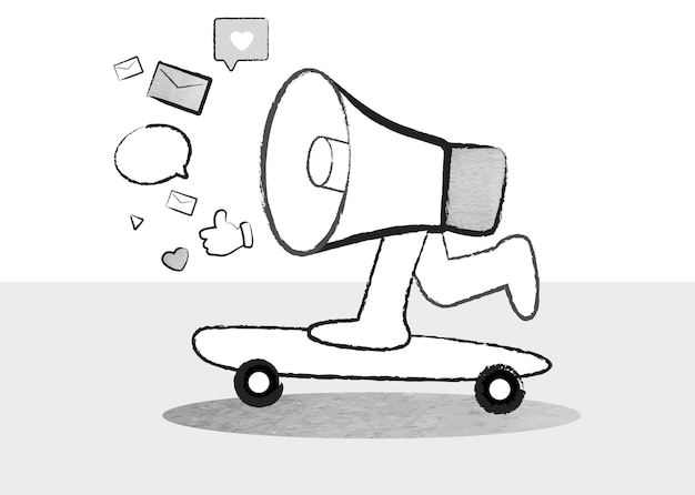 Png marketing doodle social media pubblicità megafono illustrazione