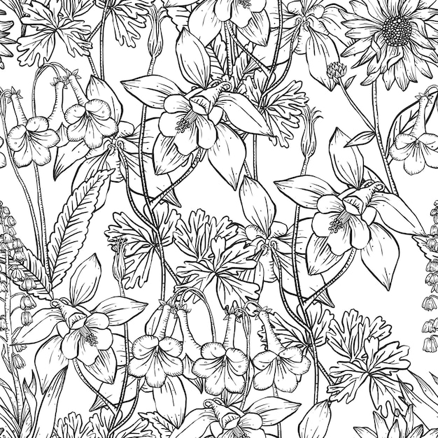 Png modello florale senza cuciture disegnato a mano elemento collage sfondo trasparente