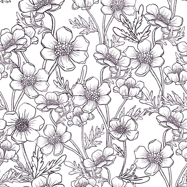 Png modello florale senza cuciture disegnato a mano elemento collage sfondo trasparente