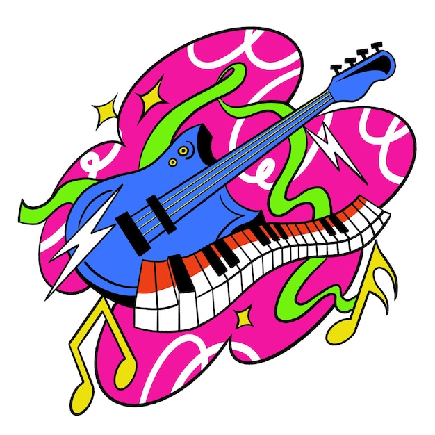 Png neon musical instruments illustration transparent background