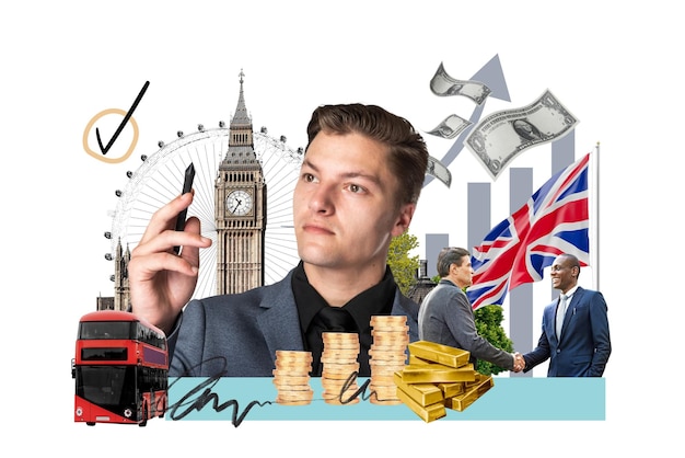 PNG UK investment money finance collage sfondo trasparente