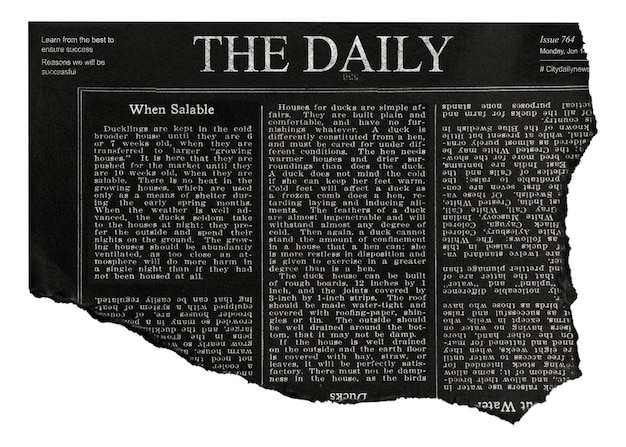 Png vintage strappato giornale collage nero elemento sfondo trasparente