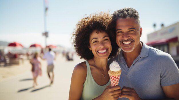 POC coppia di mezza età che si godono il tempo in spiaggia vacanza estiva uomo e donna