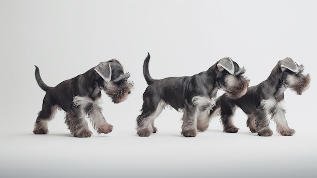 Pochi simpatici cuccioli di schnauzer nano su uno sfondo minimalista IA generativa