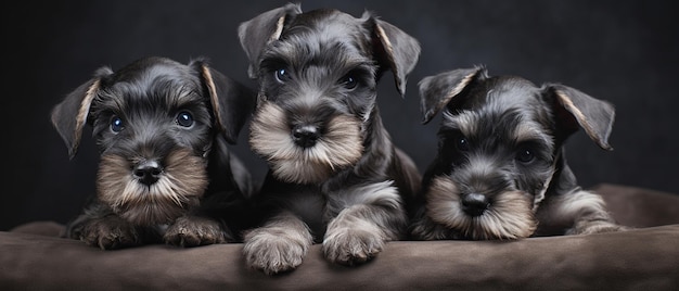 Pochi simpatici cuccioli di schnauzer nano su uno sfondo minimalista IA generativa