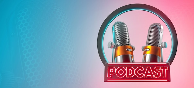 PODCAST 3D MICROFONO CERCHIO BLU NOME ROSSO