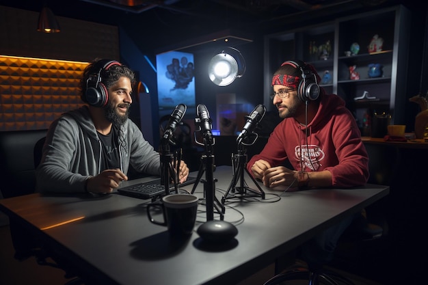 Podcasters che discutono argomenti popolari