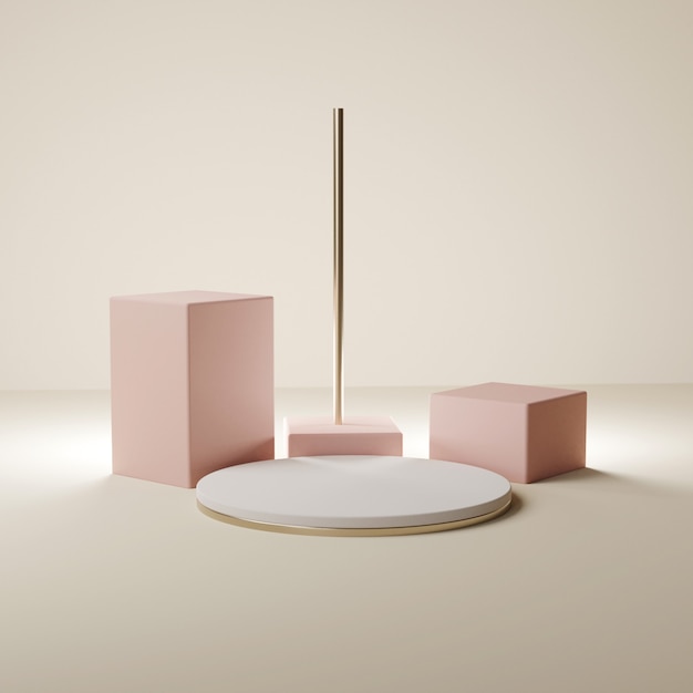 podi circolari e rettangolari beige e rosa, rendering 3d