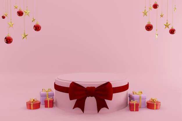 Podi di buon Natale con rendering 3d di sfondo di produzione