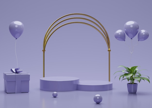 Podio 3D con palloncini e piante per prodotti