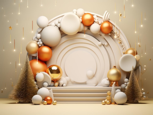 Podio 3d della festa di Buon Natale iper realistico 8K UHD