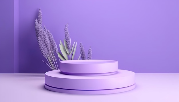 Podio 3d di lusso con piante e colore lavanda Moderno spazio di copia mockup