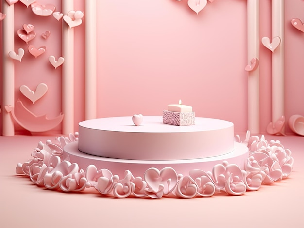 Podio 3D per San Valentino o matrimonio con sfondo rosa