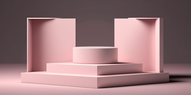 Podio a tema rosa 3D realistico per la visualizzazione del prodotto