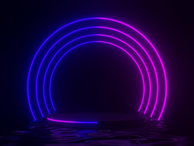 Podio al neon 3D Luci sfumate mock up