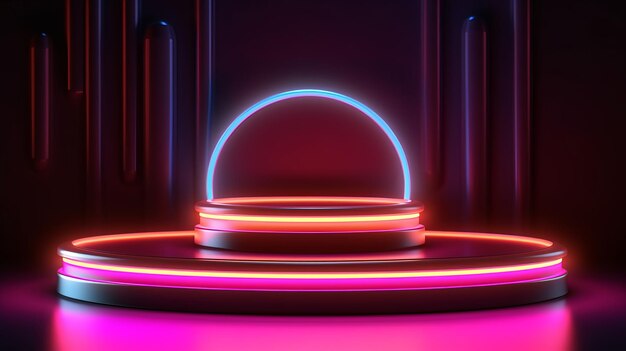 Podio al neon 3D Un elemento di design futuristico per esposizioni e presentazioni moderne