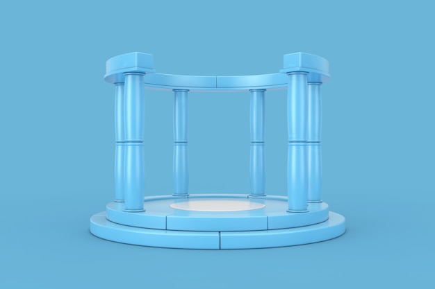 Podio antico blu con colonne su sfondo blu. Rendering 3D