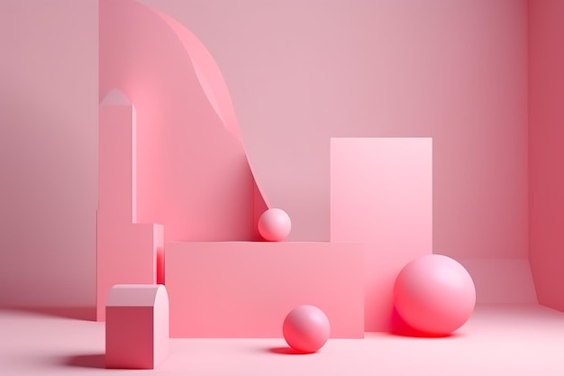 Podio architettonico moderno rosa stand per il posizionamento del prodotto rendering 3d generato dall'intelligenza artificiale