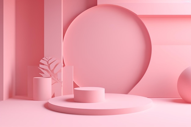 Podio architettonico moderno rosa stand per il posizionamento del prodotto rendering 3d generato dall'intelligenza artificiale