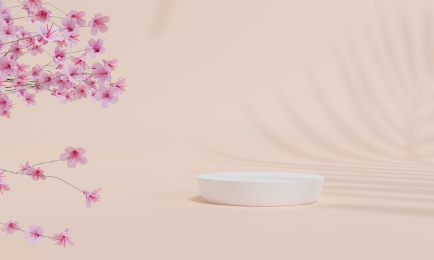 Podio con sfondo pastello colorato e supporto per albero o foglia o piedistallo per podio in esposizione pubblicitaria con rendering 3D di sfondi vuoti