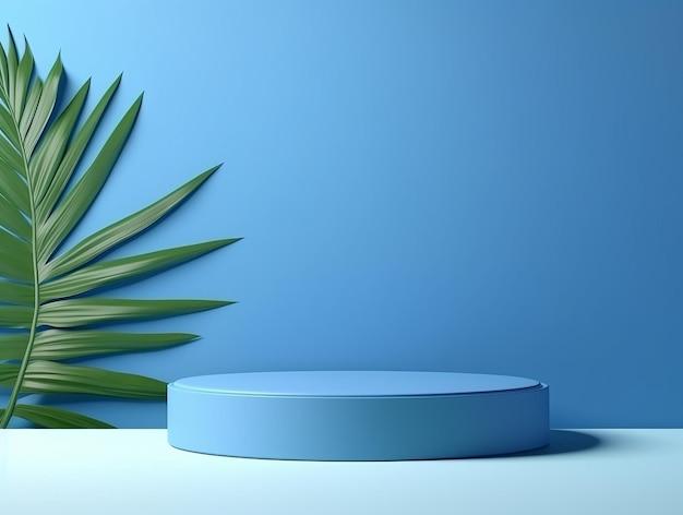 Podio con visualizzazione 3D con cilindro blu su pavimento blu