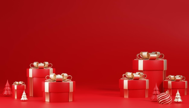 Podio del cilindro di rendering 3D a Natale Babbo Natale e albero di Natale, confezioni regalo