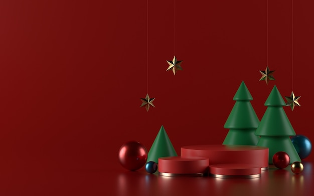 Podio del prodotto di Natale o piedistallo per banner o promo. Illustrazione 3D