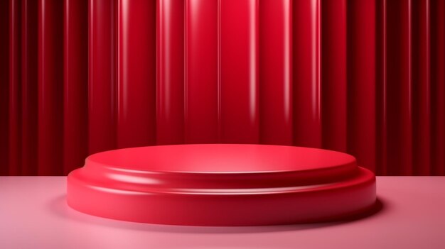Podio del prodotto minimalista astratto di melma rossa. La scena per la presentazione del prodotto. Sala 3D con piedistallo da palco con piattaforma geometrica. Mockup sul podio generato da Ai per la pubblicità di un prodotto.