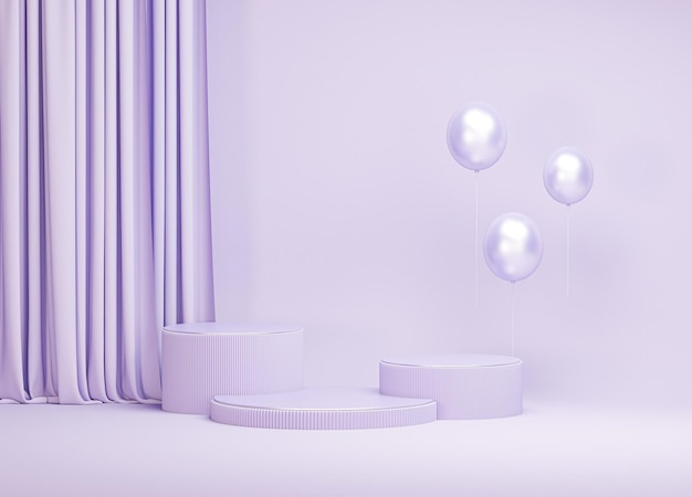Podio del vincitore per la presentazione del prodotto Podio rotondo su sfondo viola pastello rendering 3d