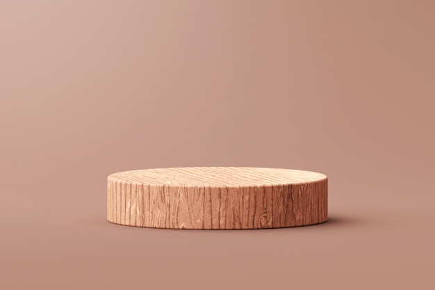 Podio di legno marrone vuoto sfondo 3d di pubblicità in bianco mockup esposizione del prodotto concetto di stand cosmetico o piedistallo in legno astratto mostra palcoscenico piattaforma naturale e tavola di legno duro di presentazione rotonda