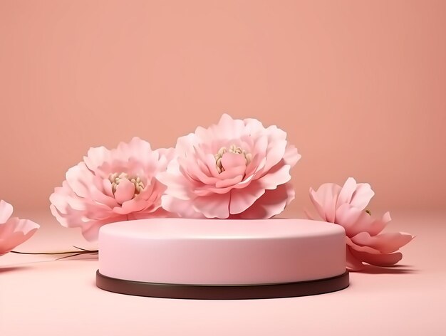 Podio di visualizzazione 3D con sfondo di fiori rosa pastello