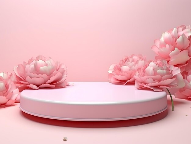 Podio di visualizzazione 3D con sfondo di fiori rosa pastello