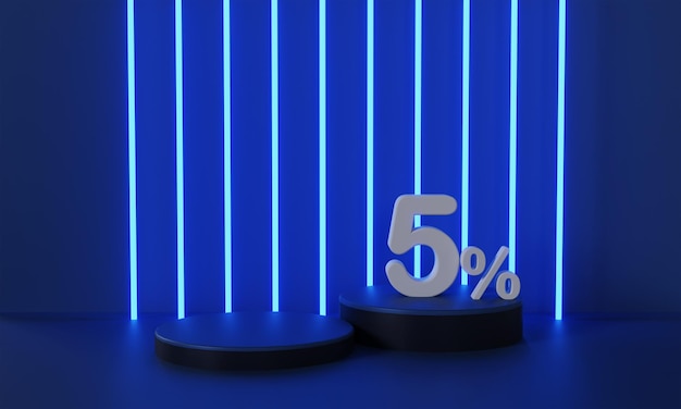 Podio display prodotto cilindro con sconto del 5% su sfondo blu