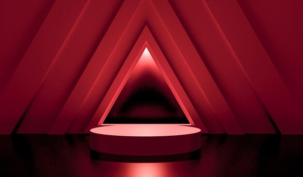 Podio display rendering 3d con parete triangolare in camera oscura