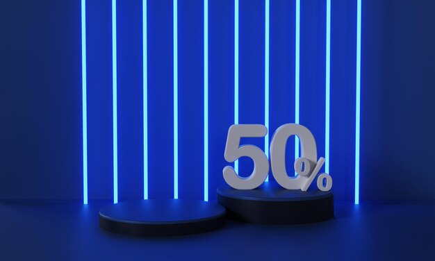 Podio espositivo per prodotti cilindrici con uno sconto del 50% su sfondo blu