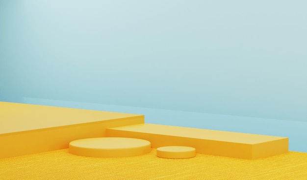 Podio giallo 3d con sfondo minimalista a 4 stadi, si adatta allo sfondo del tema estivo