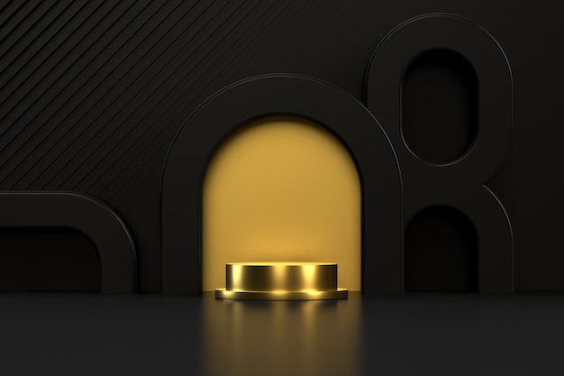 Podio in oro nero 3D per prodotto promozionale con pallina in oro nero