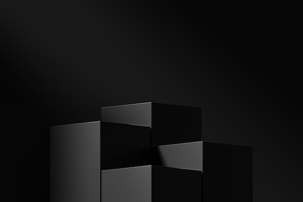 Podio nero palcoscenico cubo vuoto sfondo riflettore 3d piedistallo spazio stand di visualizzazione prodotto vuoto mostra oggetto piattaforma o scena di presentazione scura astratto luce lusso vetrina modello sullo sfondo
