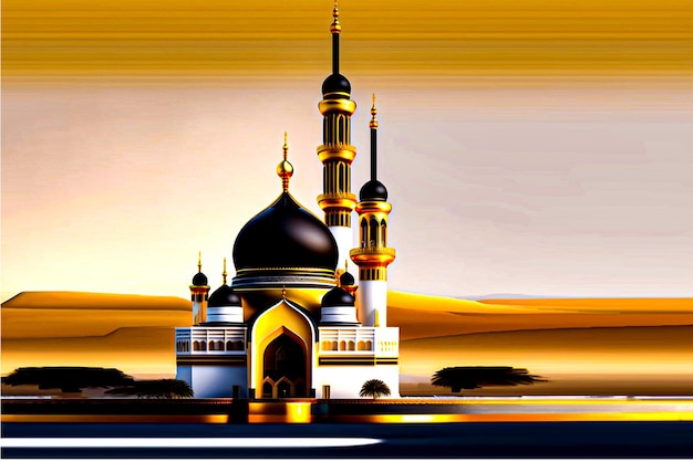 Podio professionale e design dorato della moschea con sfondo di calorie