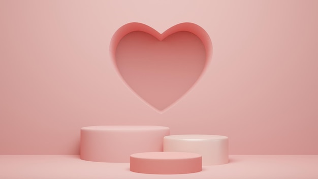 Podio rosa con sfondo per la presentazione del prodotto copia spazio rendering 3d Concetto di San Valentino