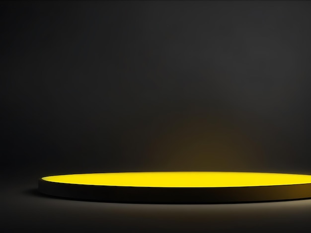podio rotondo giallo chiaro e sfondo nero per il mock up