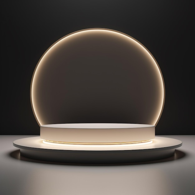 Podio rotondo moderno ed elegante con cerchio illuminato per presentazione o esposizione del prodotto