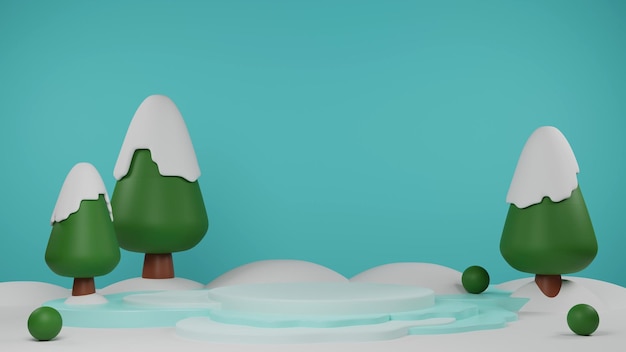 Podio Show Kids Prodotto Inverno Neve Albero Puzzle Kid in legno Sfondo moderno 3d Render